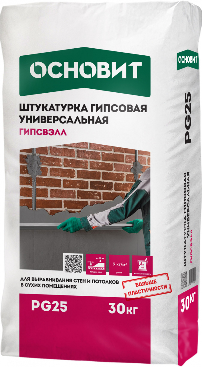 ГИПСВЭЛЛ PG25 ШТУКАТУРКА ГИПСОВАЯ УНИВЕРСАЛЬНАЯ СЕРАЯ ОСНОВИТ