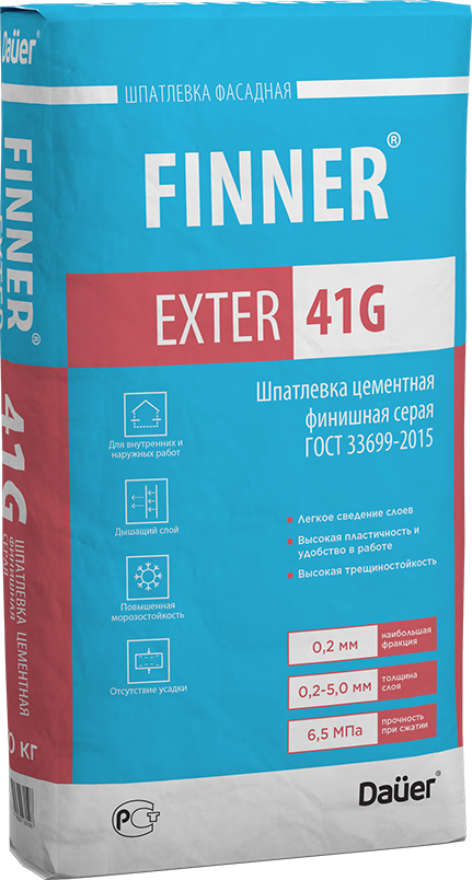 FINNER® EXTER 41 G Шпатлевка цементная финишная серая 20 кг DAUER